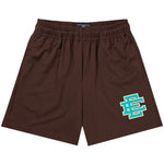 Eric Emanuel brown mesh shorts with aqua EE logo
