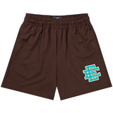 Eric Emanuel brown mesh shorts with aqua EE logo