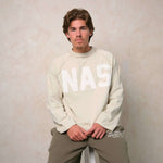 Natural Art Studio cotton long sleeve with distressed appliqué front logo and screen print back logo