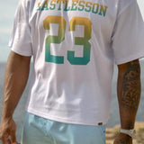 White Last Lesson Gradient Jersey with number 23 on front, worn by male model