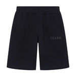 Black Siarr Puff Shorts with straight leg, regular fit, slit pockets, elasticated waistband, cotton fabric.