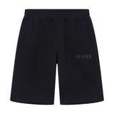 Black Siarr Puff Shorts with straight leg, regular fit, slit pockets, elasticated waistband, cotton fabric.
