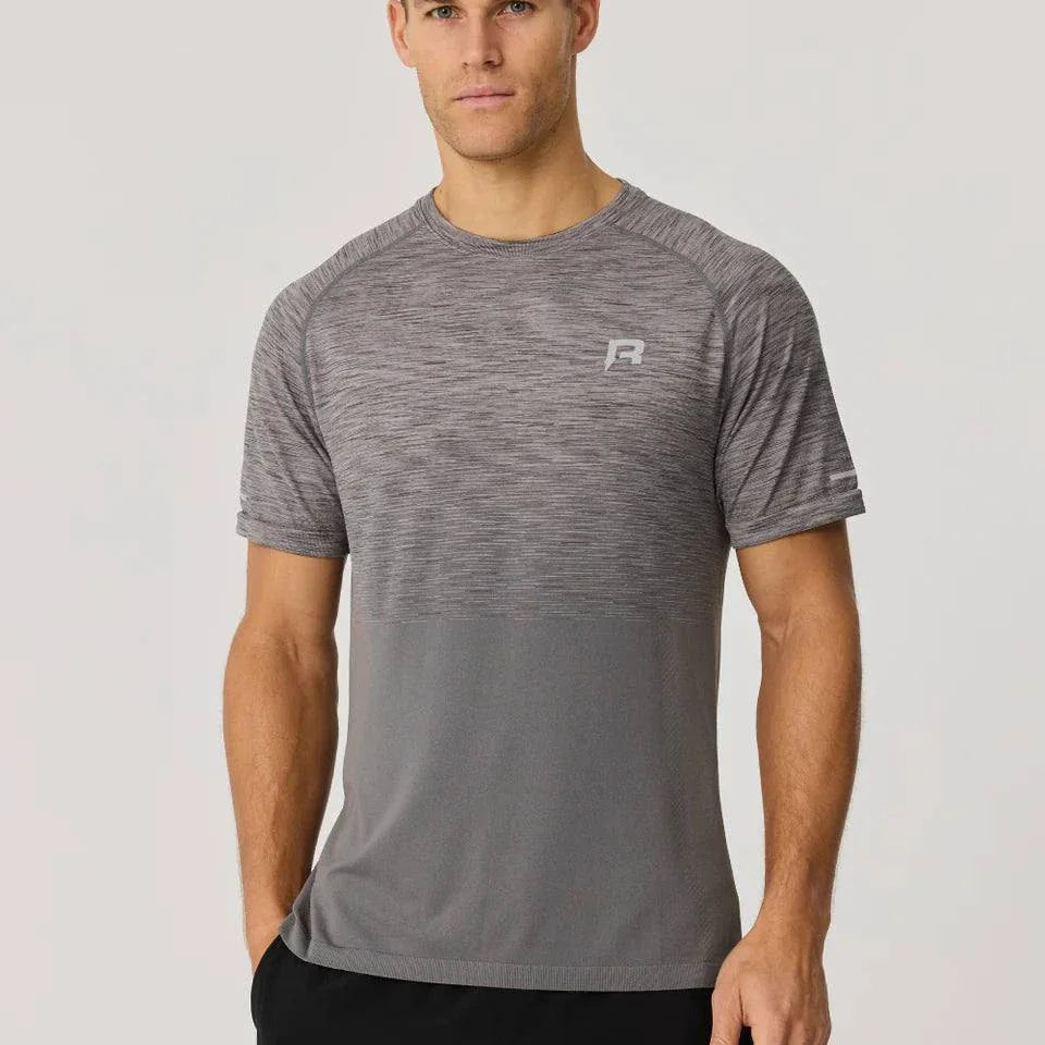 Reprimo Axis T-Shirt titanium seamless athletic fit with reflective detailing worn by male model