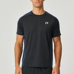 Reprimo Nova T-Shirt black and navy duo-tone design with heat-sealed seams and reflective details worn by male model