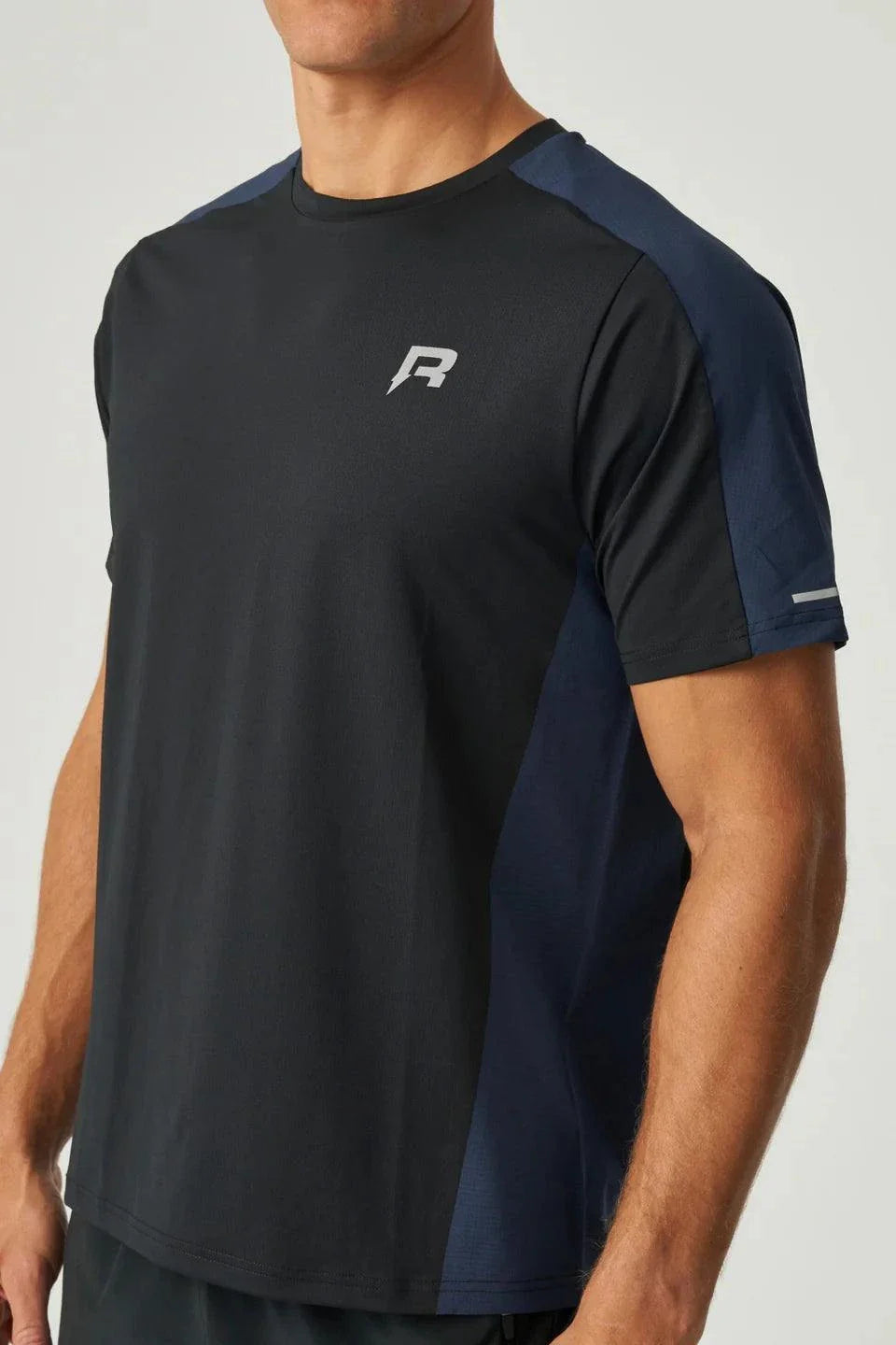 Reprimo Nova T-Shirt black and navy duo-tone athletic tee with reflective details and heat-sealed seams