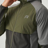 Reprimo Vortex Windbreaker in olive and dark grey with ergonomic design and reflective details
