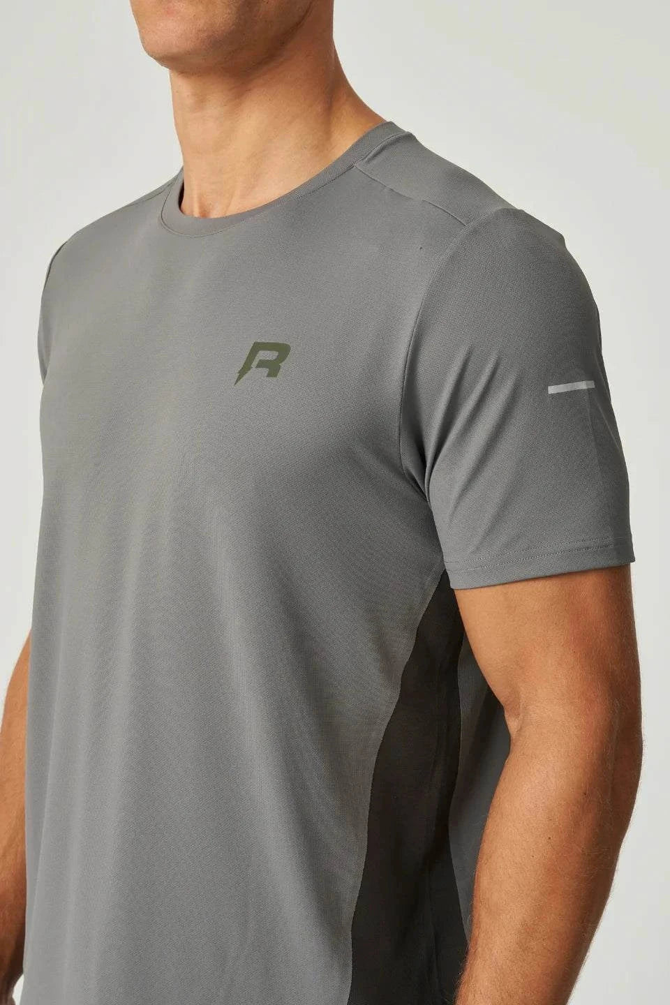 Reprimo Vortex T-Shirt in olive and dark grey with ergonomic panels and lightweight performance fabric.