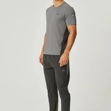 Reprimo Vortex T-Shirt in olive and dark grey with ergonomic fit and lightweight performance fabric worn by male model