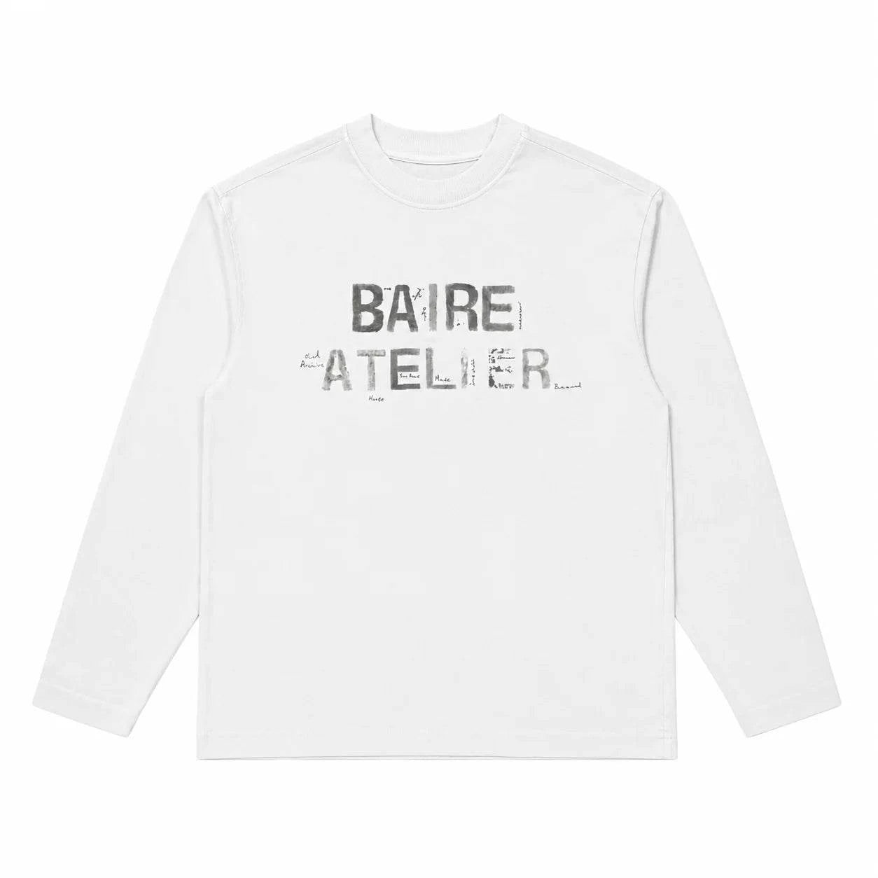 Baire Atelier striped long sleeve tee in white with brushstroke design