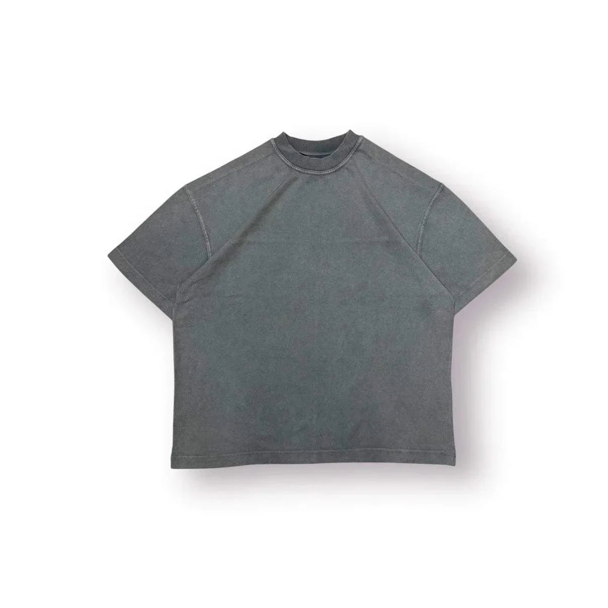 Charcoal Baire Atelier Blank Tee with high neckline, dropped shoulder, relaxed fit, and custom back paneling