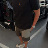 Studio By Charles Khaki Two Tone Studio Shorts front view on white background