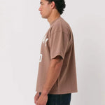 Natural Art Studio mocha boxy fit oversized cotton t-shirt with front and back logo print
