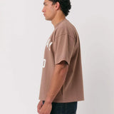Natural Art Studio mocha boxy fit oversized cotton t-shirt with front and back logo print