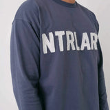 Natural Art Studio navy long sleeve cotton shirt with distressed appliqué front logo and screen print back logo