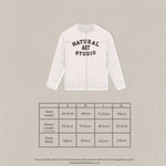 Natural Art Studio Raglan long sleeve white shirt with front logo and inside out raglan seams, 100% cotton, boxy fit