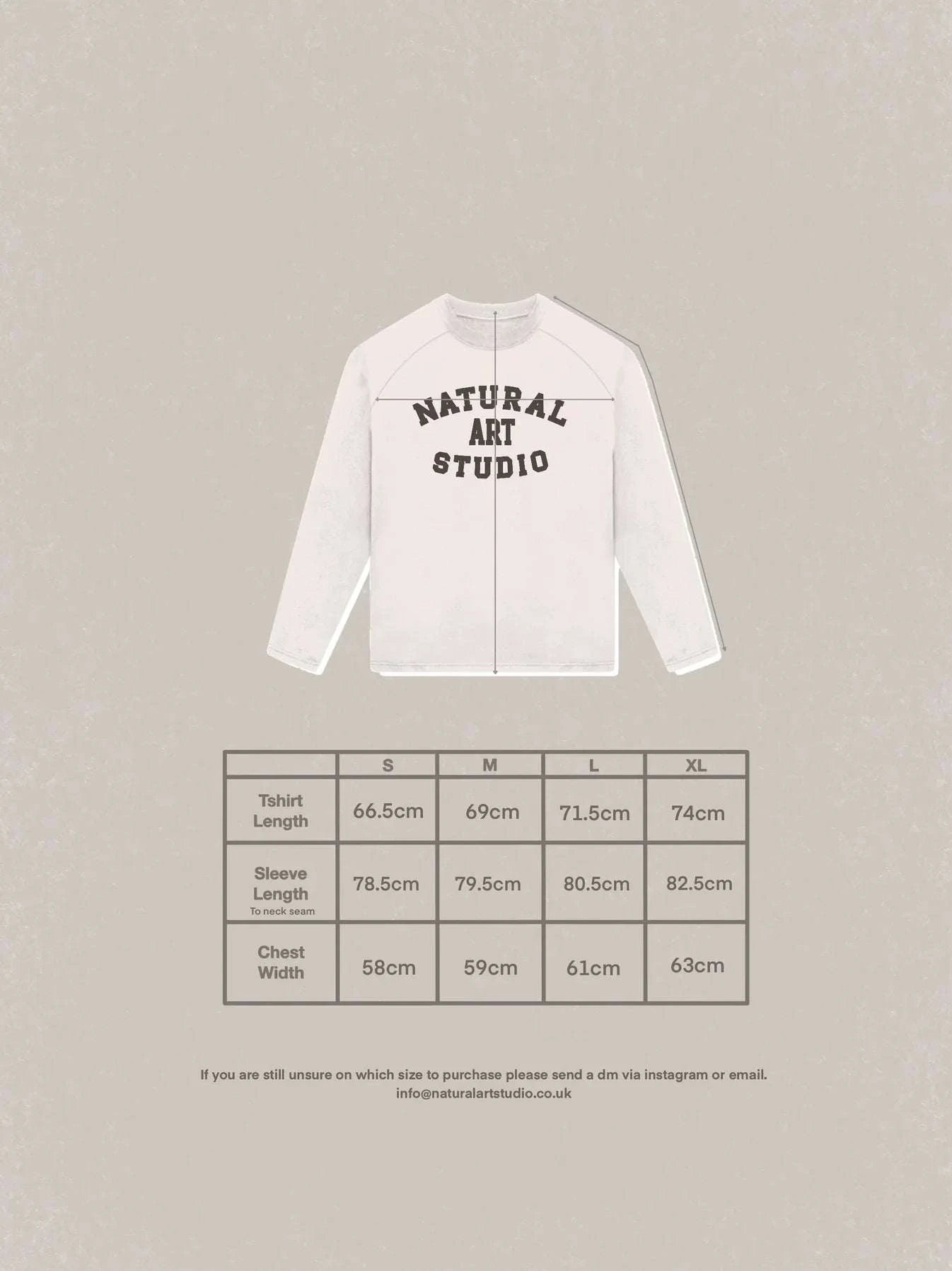 Natural Art Studio Raglan long sleeve white shirt with front logo and inside out raglan seams, 100% cotton, boxy fit