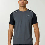 Reprimo Flight T-Shirt in slate and obsidian with lightweight, breathable fabric, athletic fit, two-color block design, and reflective strips for visibility