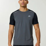 Reprimo Flight T-Shirt in slate and obsidian with lightweight, breathable fabric, athletic fit, two-color block design, and reflective strips for visibility