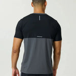 Reprimo Flight T-Shirt in Slate and Obsidian with athletic fit, lightweight breathable fabric, two-color block design, and reflective strips for visibility