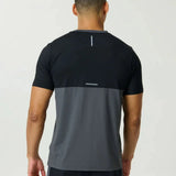 Reprimo Flight T-Shirt in Slate and Obsidian with athletic fit, lightweight breathable fabric, two-color block design, and reflective strips for visibility
