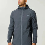 Reprimo Clima Shell Jacket in slate and obsidian, insulated and lightweight with reflective branding and secure zip pockets.