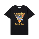 Casablanca Tennis Club black t-shirt with colorful geometric logo design