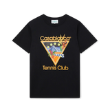 Casablanca Tennis Club black t-shirt with colorful geometric logo design