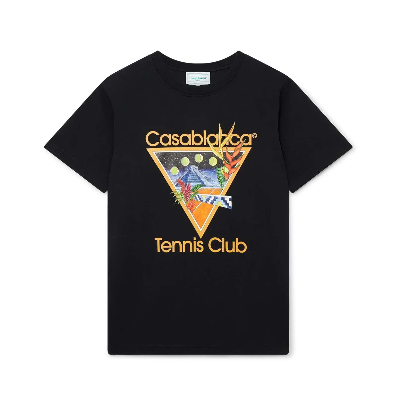 Casablanca Tennis Club black t-shirt with colorful geometric logo design