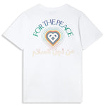 White Casablanca For The Peace T-shirt with colorful heart design and peace text in English and Arabic