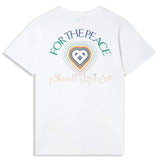 White Casablanca For The Peace T-shirt with colorful heart design and peace text in English and Arabic