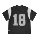 Corteiz Open Mesh black and white jersey with large number 18 on back and mesh panel design