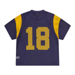 Corteiz Open Mesh navy and yellow sports jersey with number 18 on back