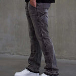 Siarr Carpenter Jeans Dark Grey, slim flared fit, patchwork, multiple pockets.