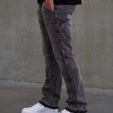 Siarr Carpenter Jeans Dark Grey, slim flared fit, patchwork, multiple pockets.