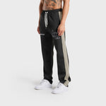 ANNIE HOOD black track pants with white stripes and drawstring waistband
