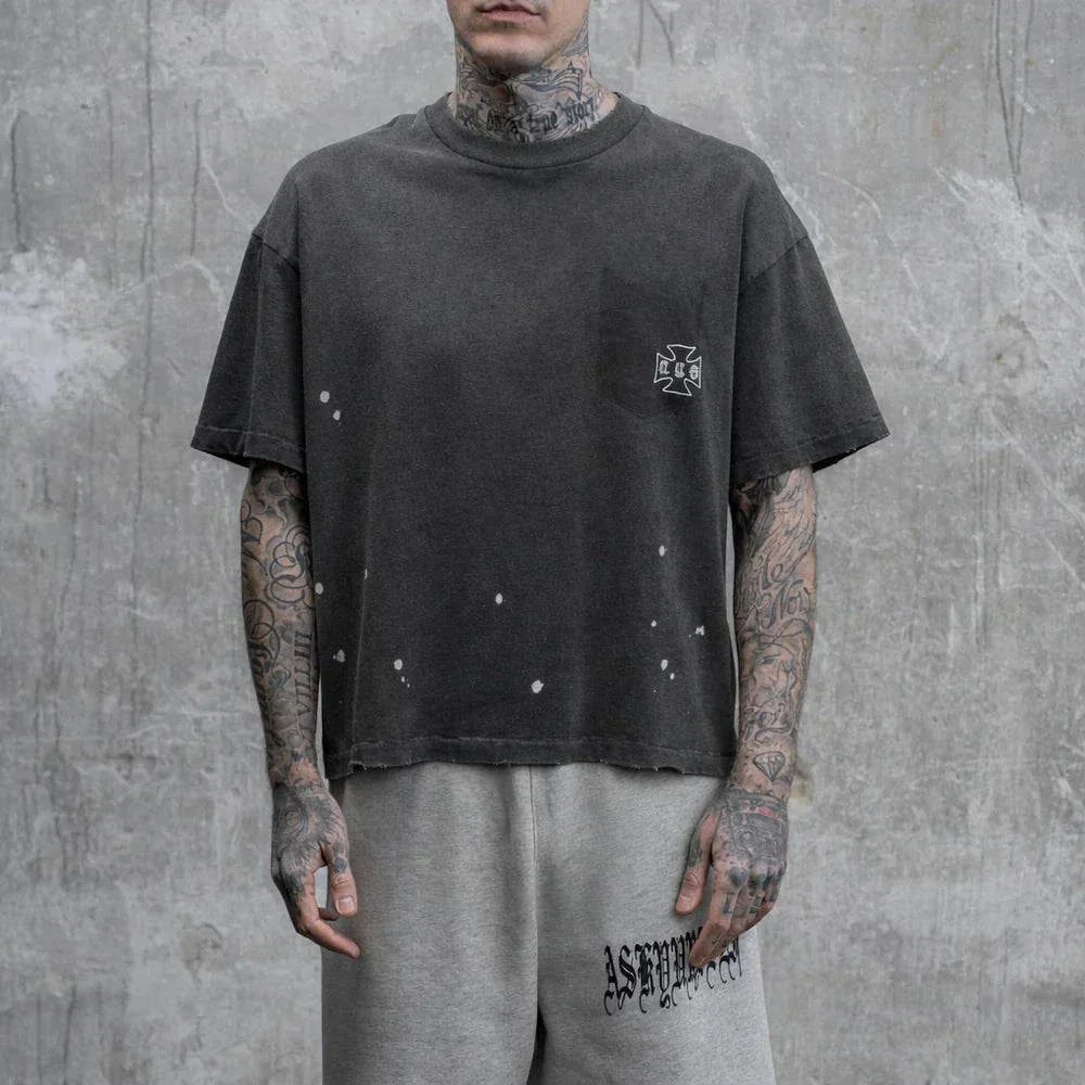 Askyurself stained pocket t-shirt in vintage black design