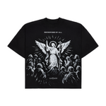 Saint Mind oversized black cotton T-shirt with front logo, model wearing medium size