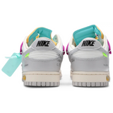 Off-White x Dunk Low Lot 21 of 50 sneakers, rear view showcasing unique design details.