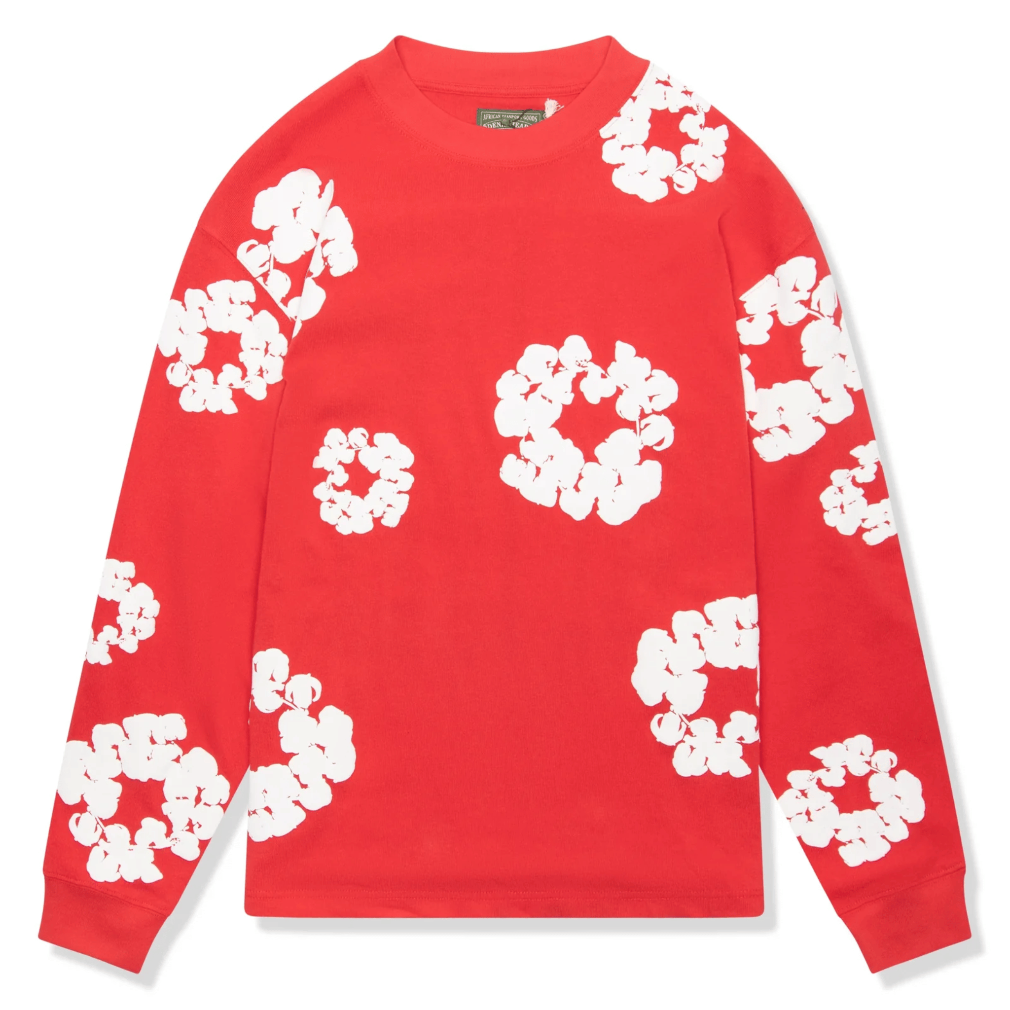 DENIM TEARS cotton wreath long sleeve shirt in red.