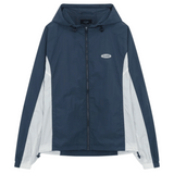Siarr Orbit Windbreaker Marine Blue with hood, silicone logo, and side pockets.