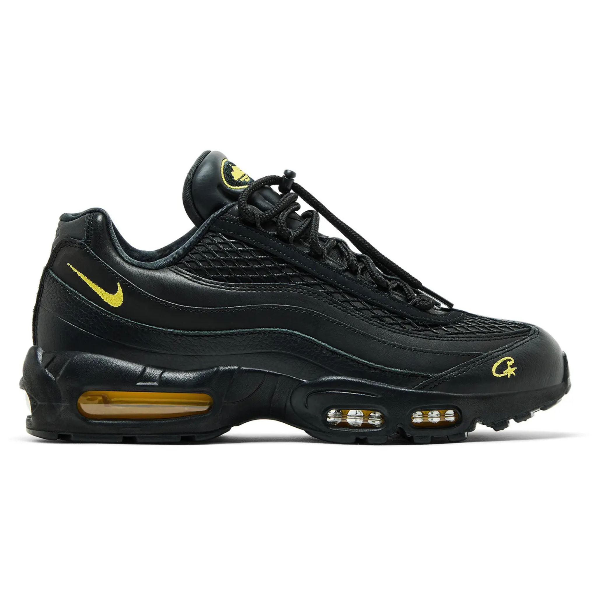 Corteiz x Air Max 95 SP Black Tour Yellow sneakers.