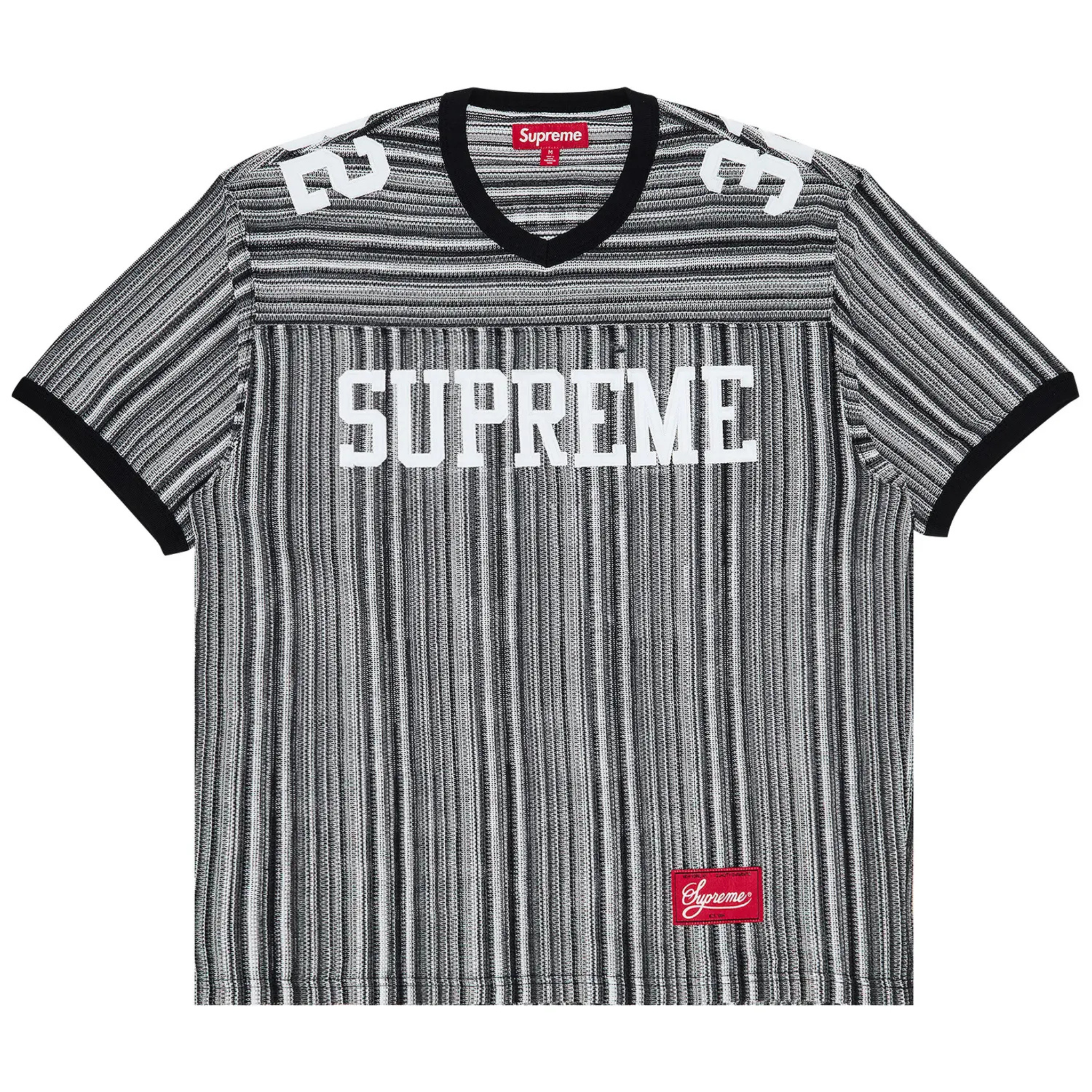 Supreme Open Knit Football Top Black with bold logo design.