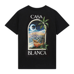 Casablanca LA Night Printed T-Shirt in Black featuring cityscape and palm design.