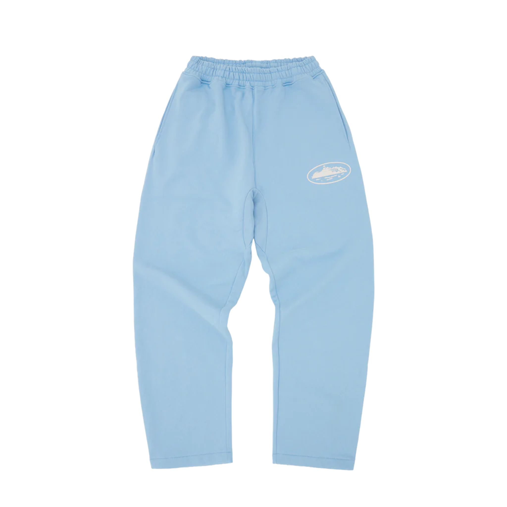 Corteiz Island Puff Print Sweatpants in Baby Blue color.