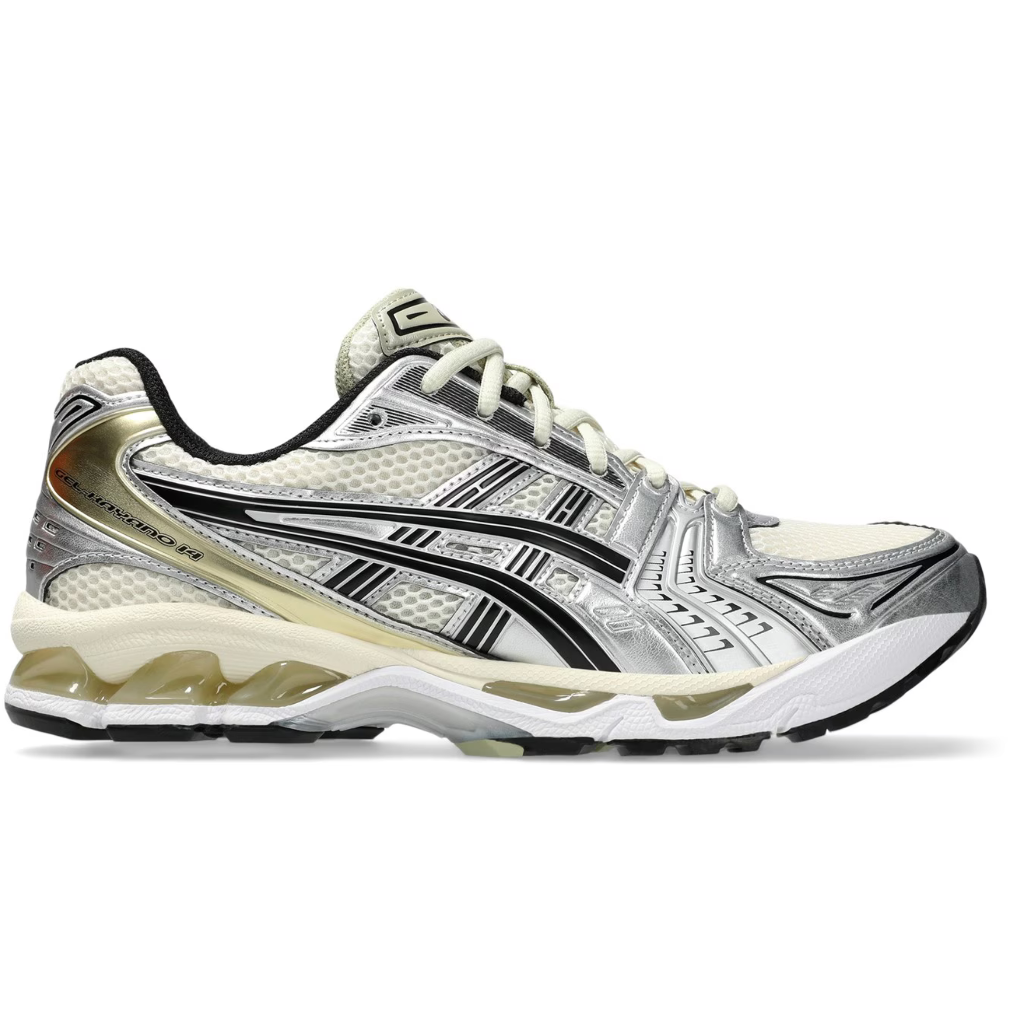 Gel Kayano 14 Birch Pure Silver running shoe.