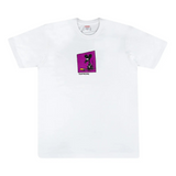 White Supreme Mouse Tee featuring a graphic mouse design on a purple square background