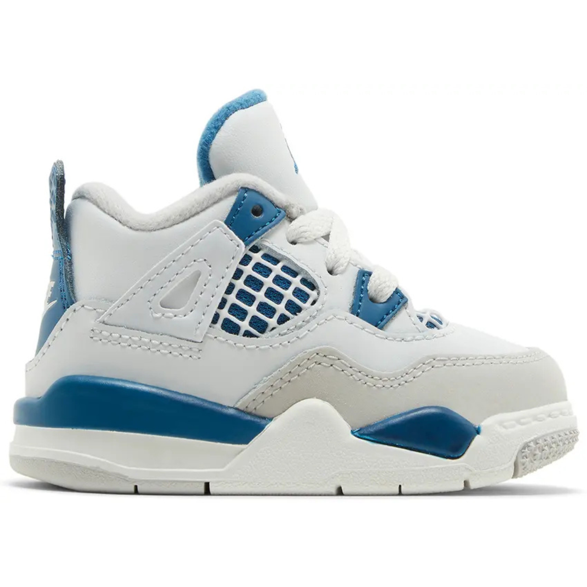 White and military blue Air Jordan 4 Retro TD sneaker for toddlers 2024 release