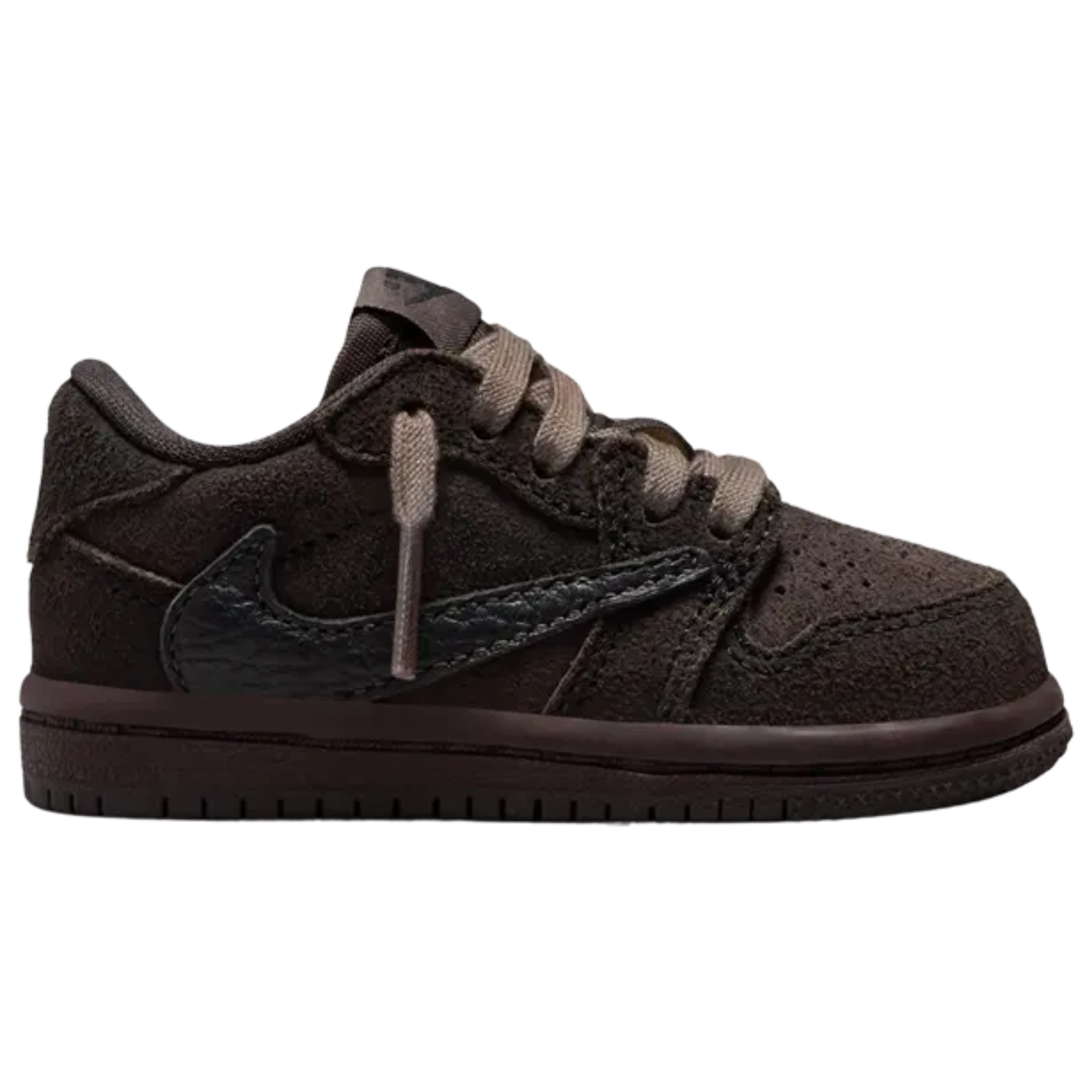 Travis Scott x Air Jordan 1 Retro Low OG SP TD Velvet Brown suede sneaker for toddlers