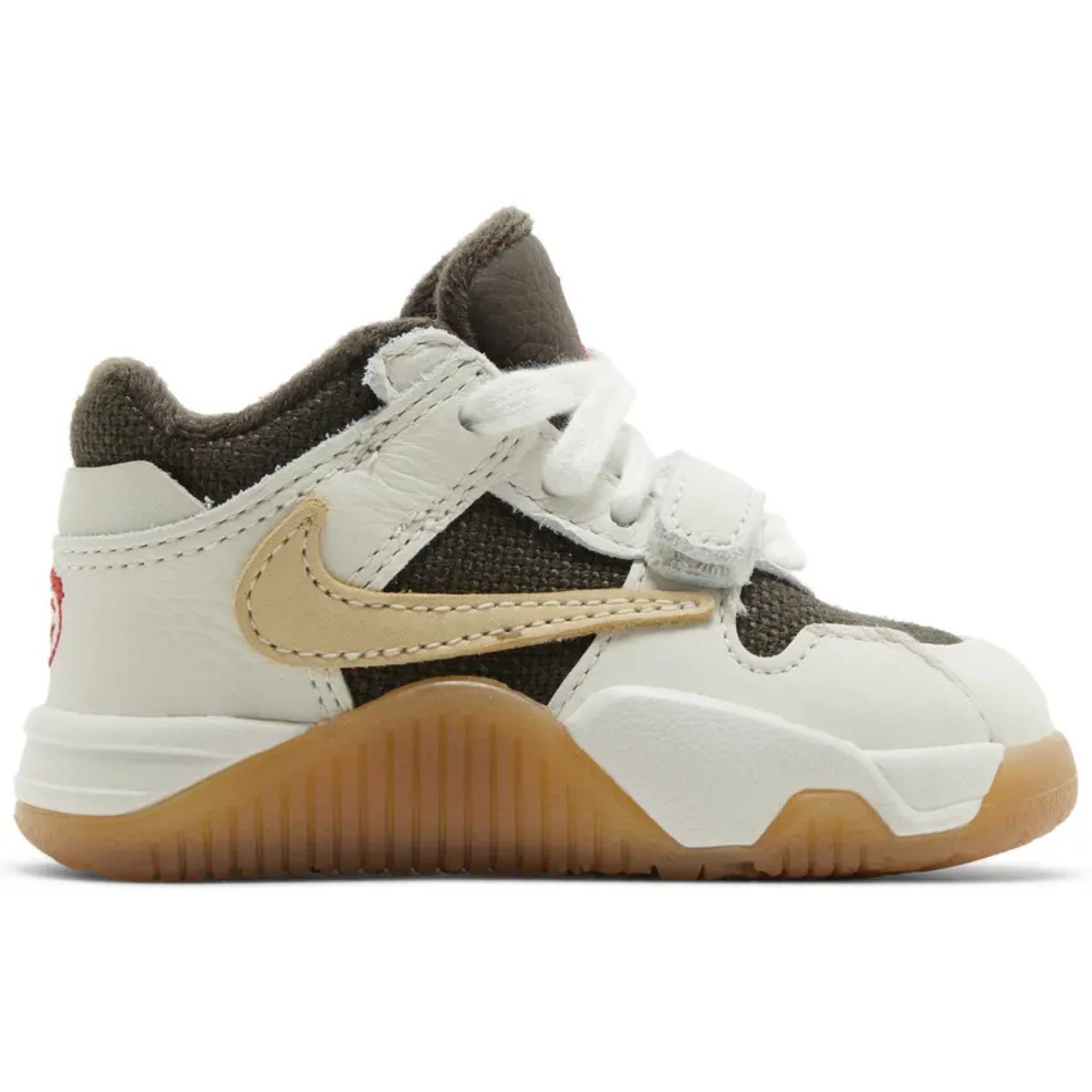 Jordan Jumpman Jack TR TD Sail toddler sneaker with white, beige, and brown design and gum sole