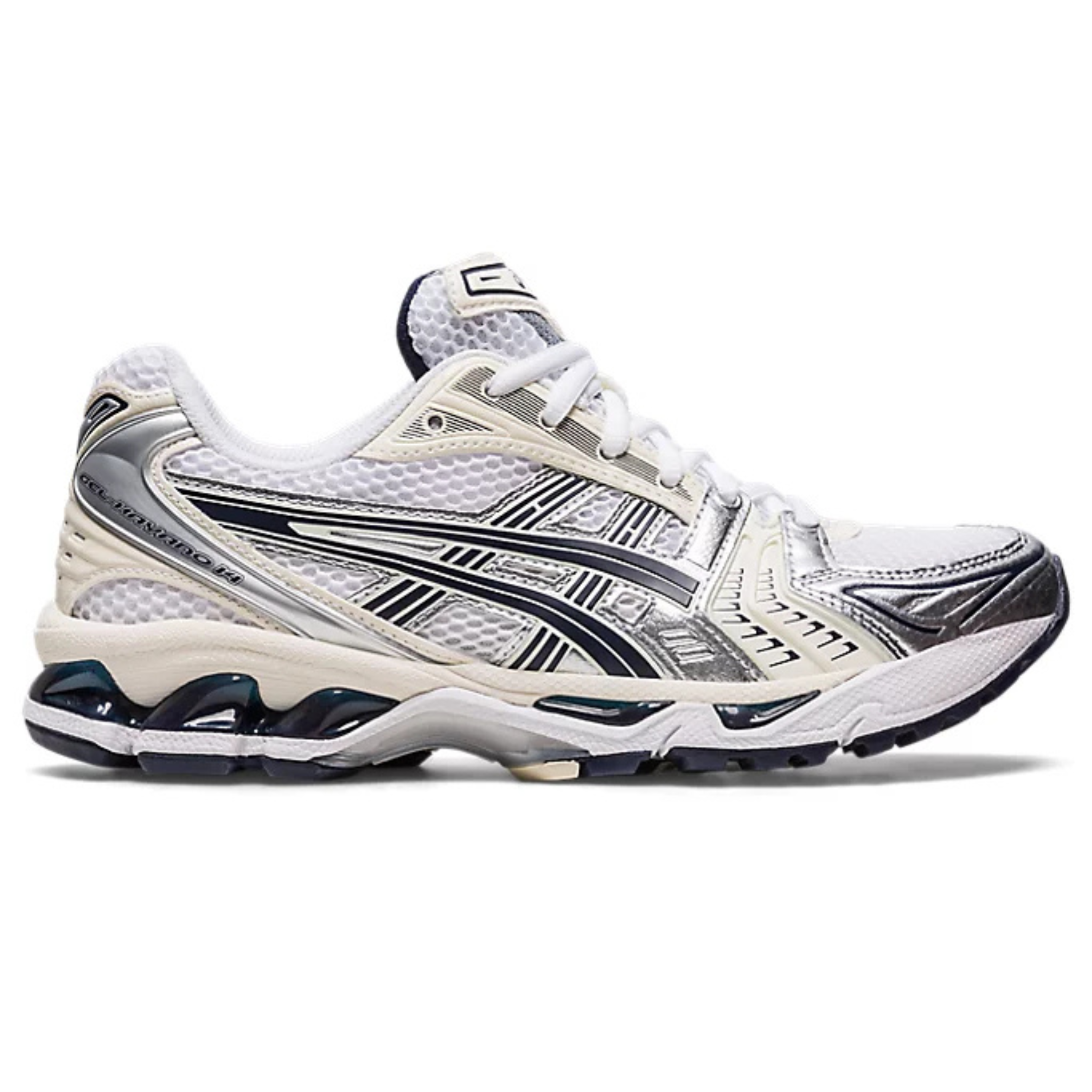 Wmns Gel Kayano 14 white midnight running shoe side view